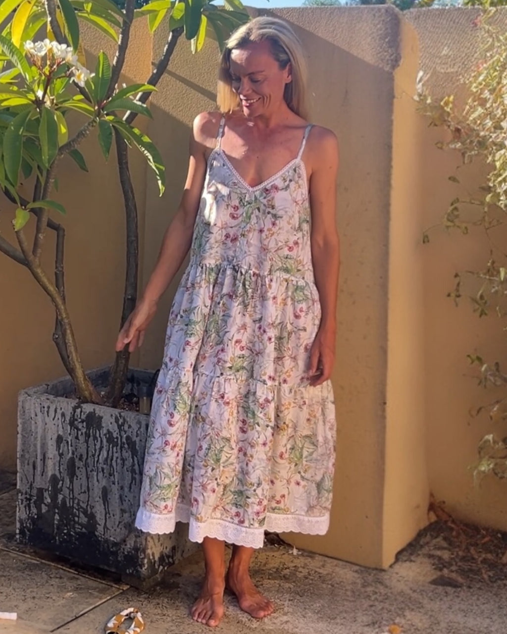 Phillipa pure cotton shoestring dress in petite garden