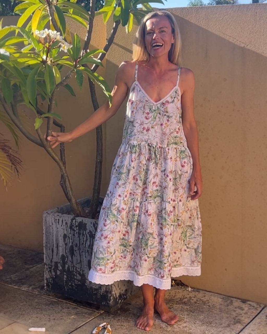Phillipa pure cotton shoestring dress in petite garden