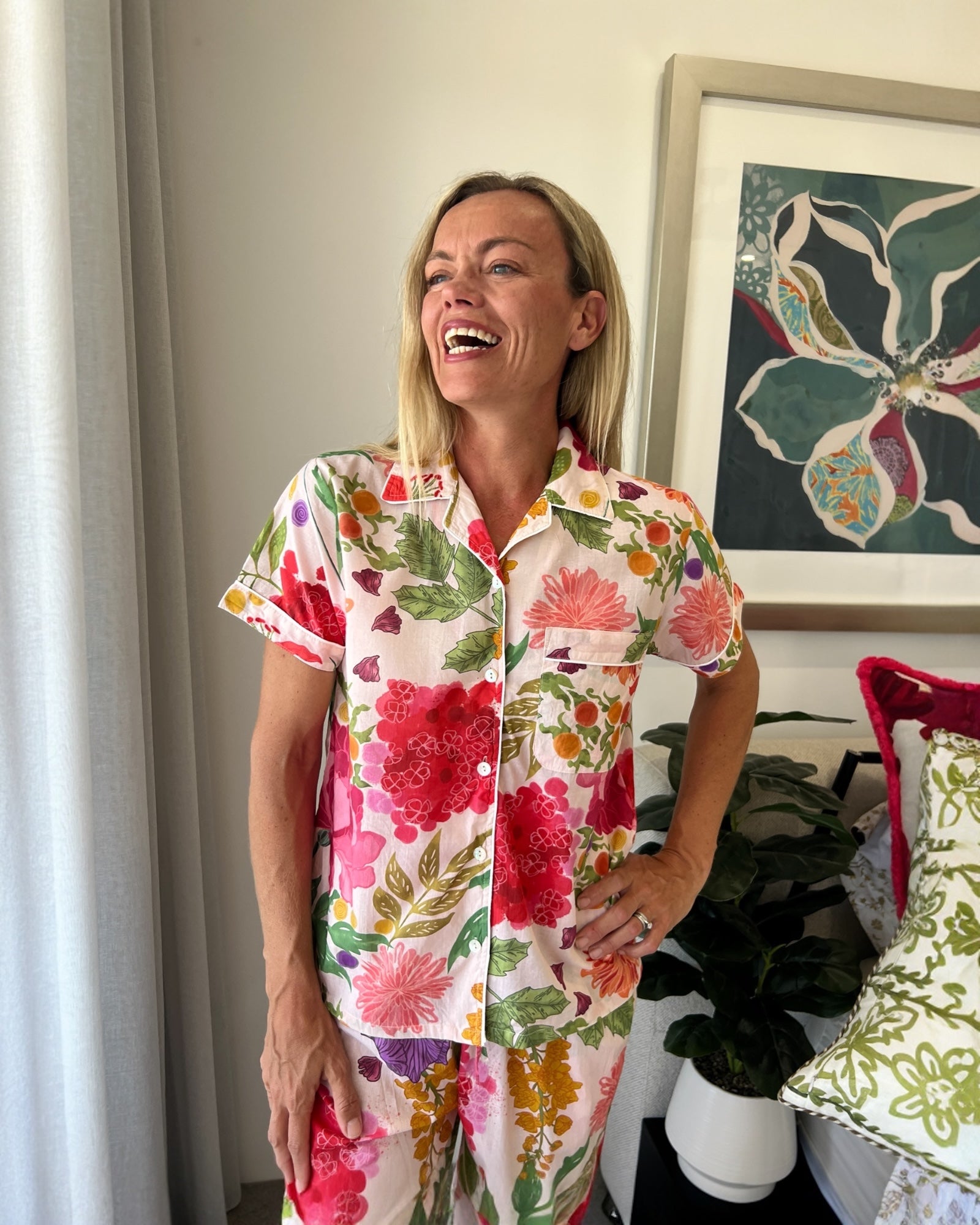 Isabella French Garden Pure Cotton 3/4 Length PJs