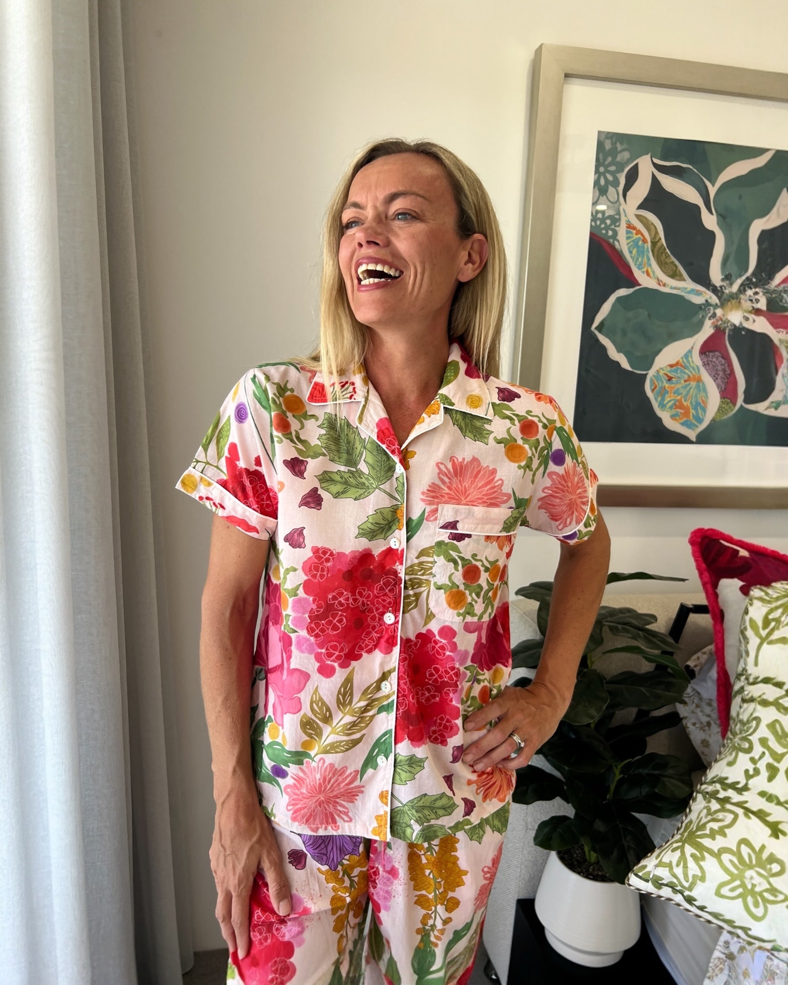 Isabella French Garden Pure Cotton 3/4 Length PJs