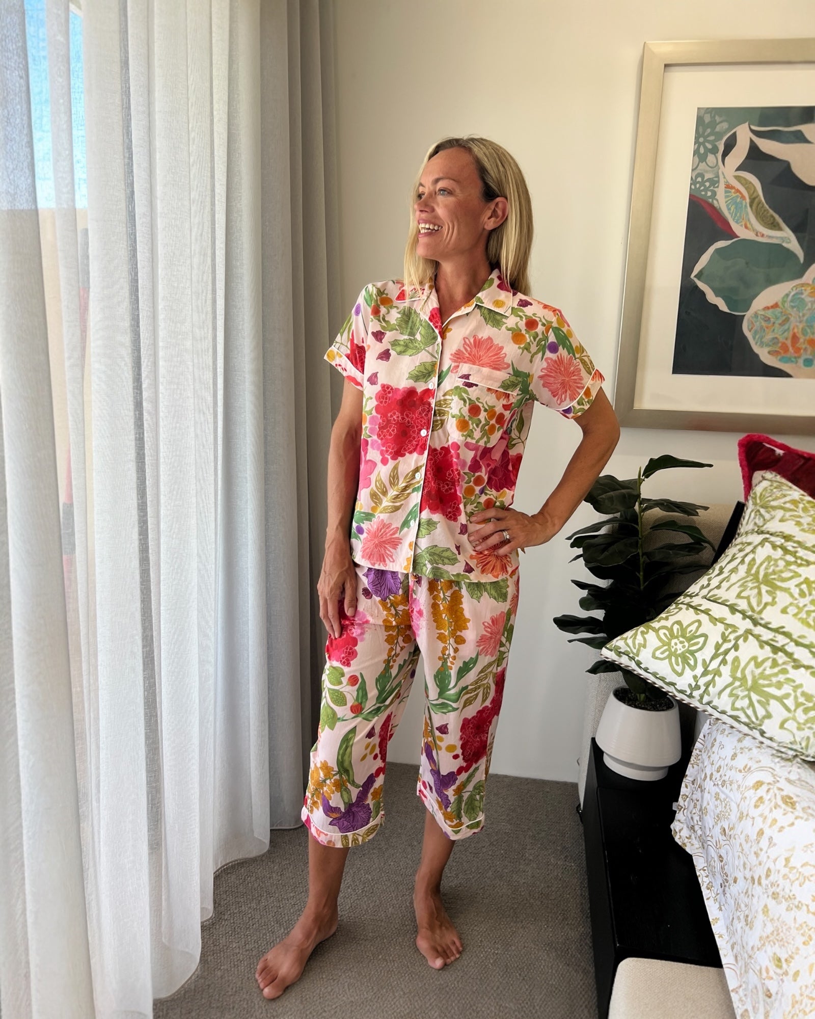 Isabella French Garden Pure Cotton 3/4 Length PJs