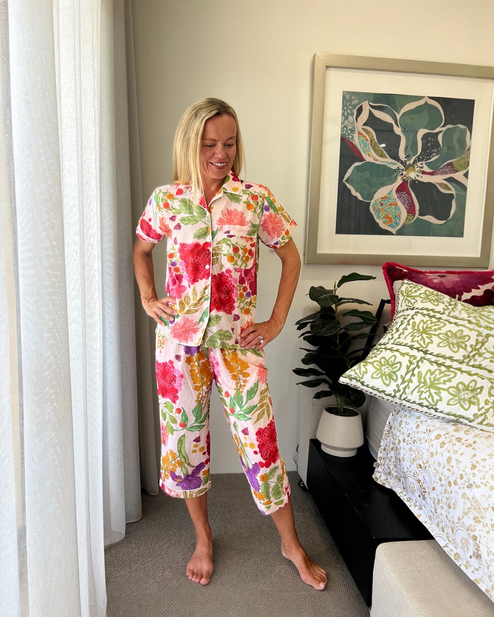 Isabella French Garden Pure Cotton 3/4 Length PJs