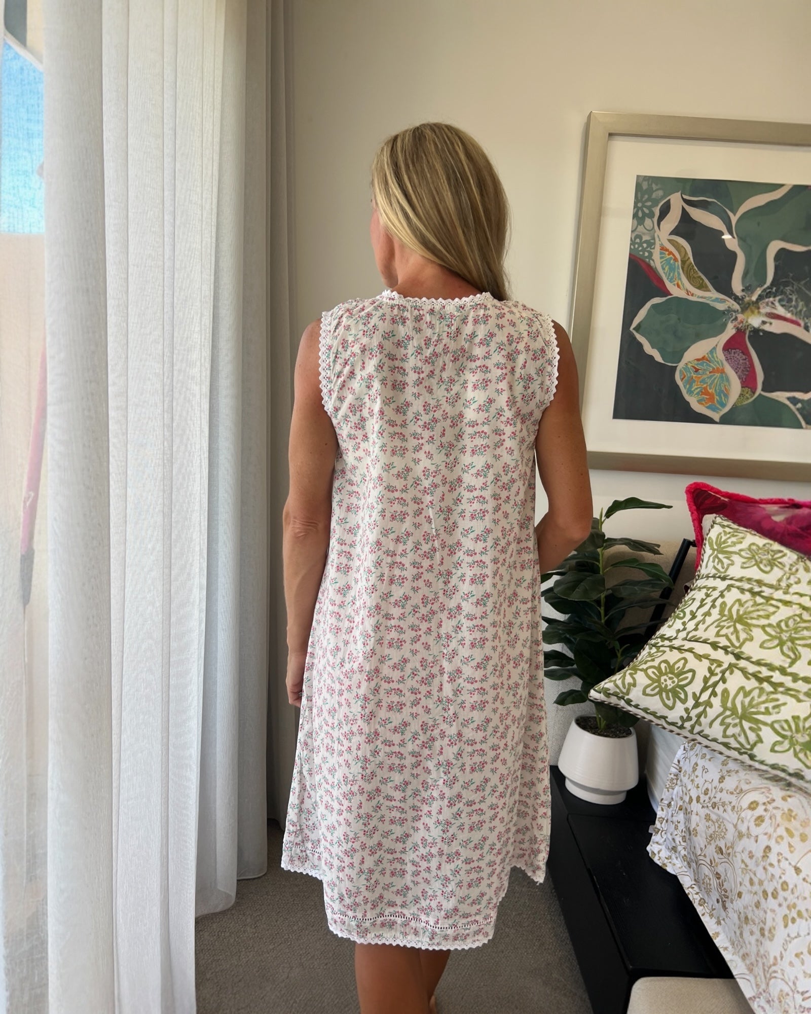 Brittany (SHORT) in miniature rose pure cotton sleeveless nightie