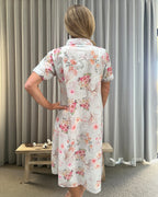 Leslie short sleeved Housecoat in blue floral mix