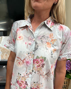 Leslie short sleeved Housecoat in blue floral mix