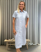 Leslie short sleeved Housecoat in blue stripe