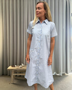 Leslie short sleeved Housecoat in blue stripe