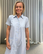 Leslie short sleeved Housecoat in blue stripe