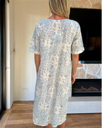 Libby in floral blue check pure Cotton shift style Nightie with sleeve