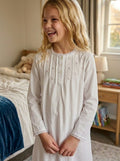 Margot Girls Brushed cotton Long Sleeve Nightie in White
