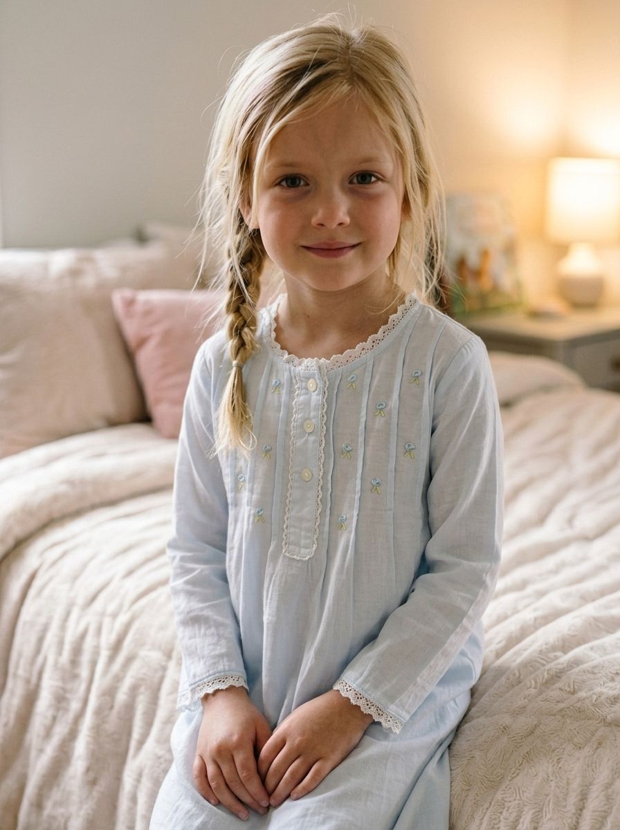Margot Girls Brushed cotton Long Sleeve Nightie in soft Blue