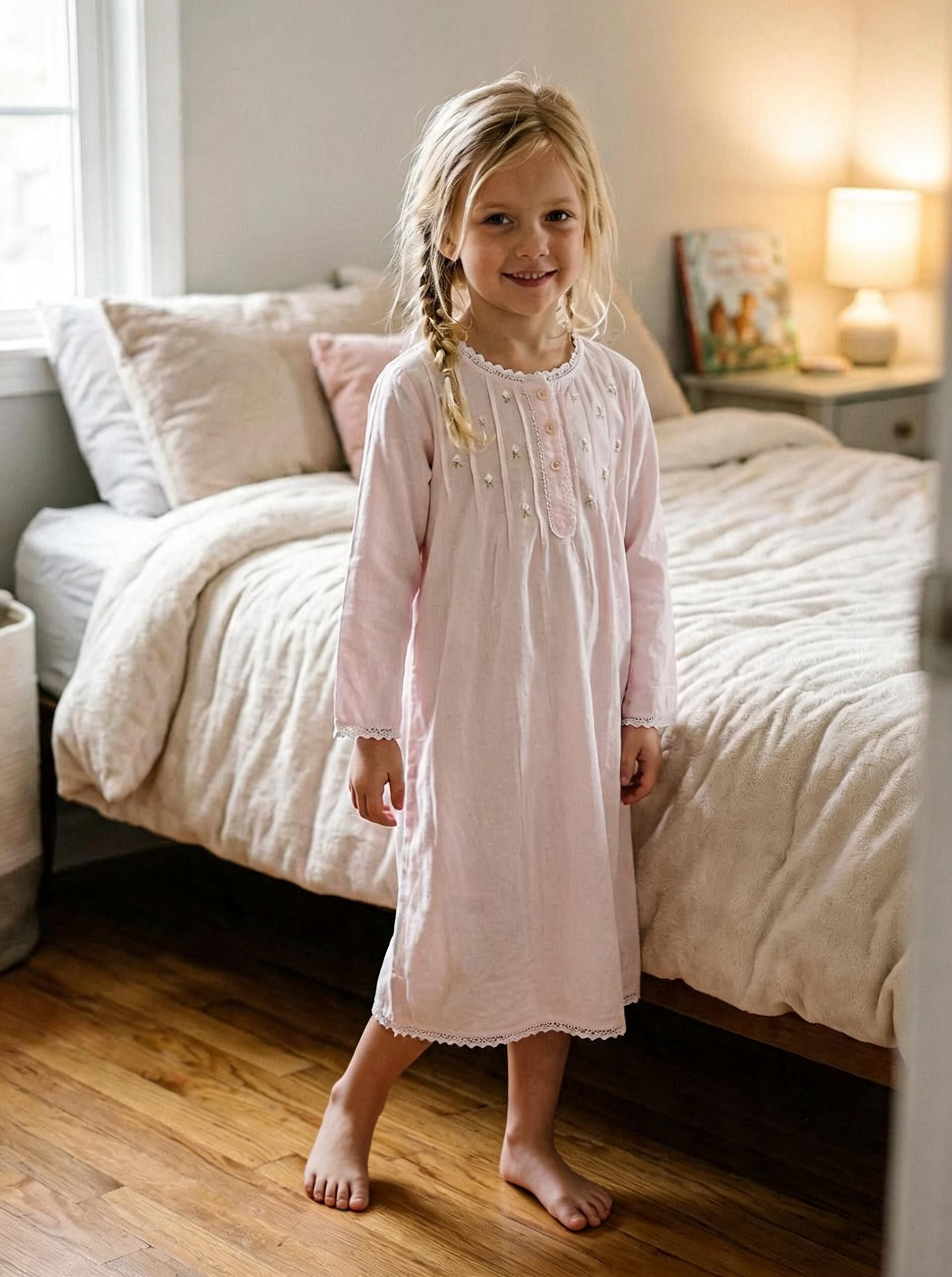 Margot Girls Brushed cotton Long Sleeve Nightie in soft pink