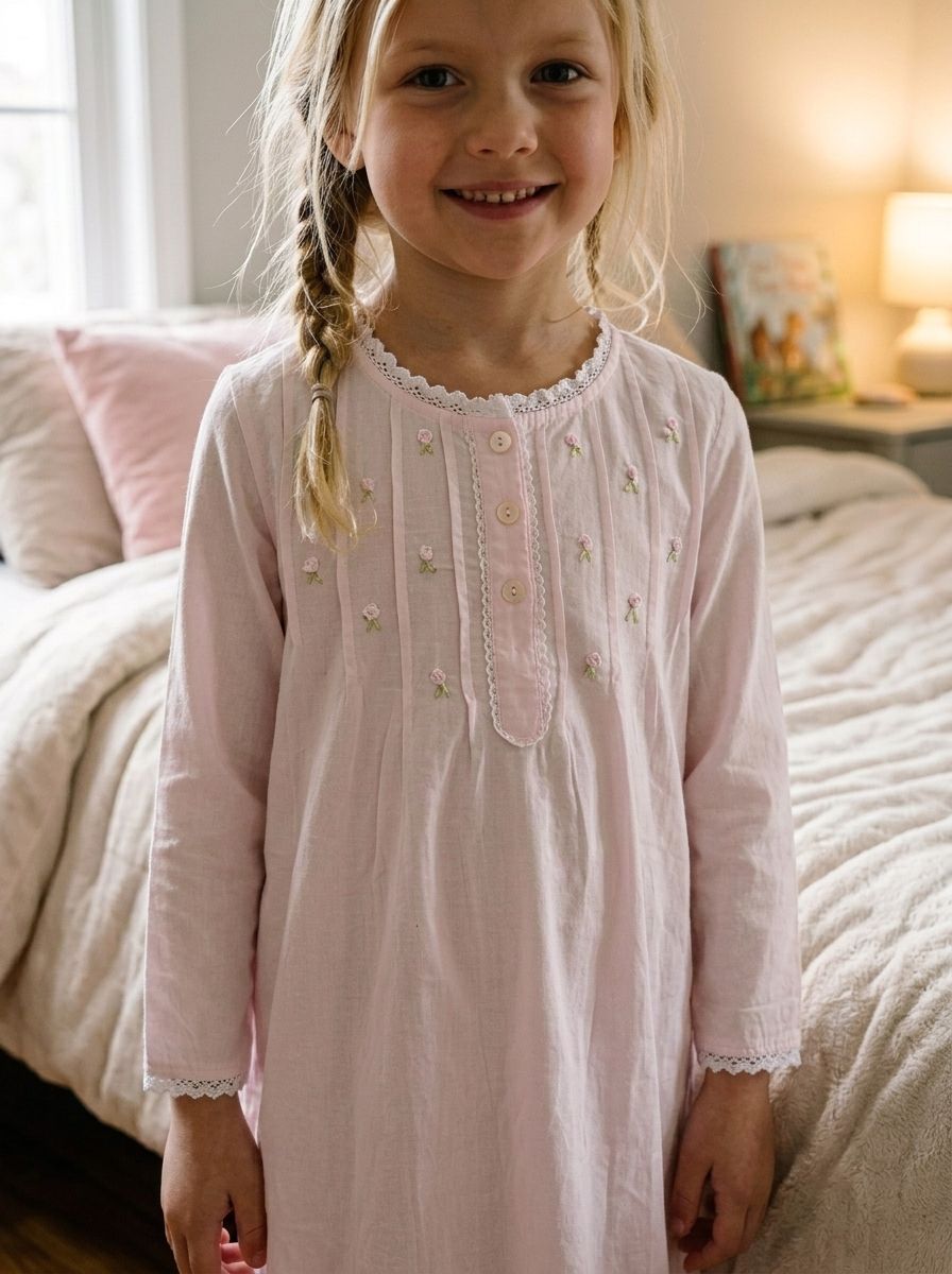 Margot Girls Brushed cotton Long Sleeve Nightie in soft pink