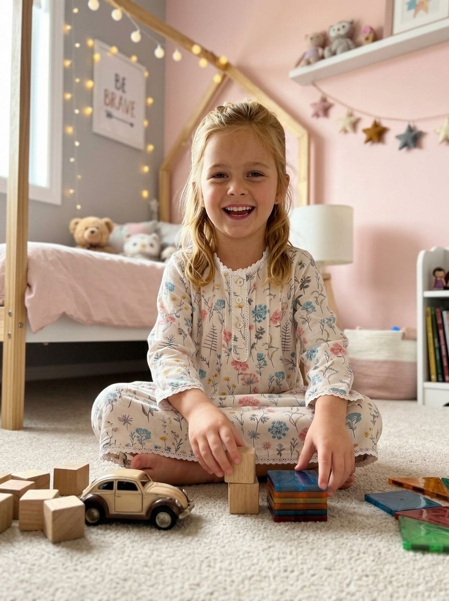 Margot Girls Fern Flower print Pure Cotton Long Sleeve Nightie