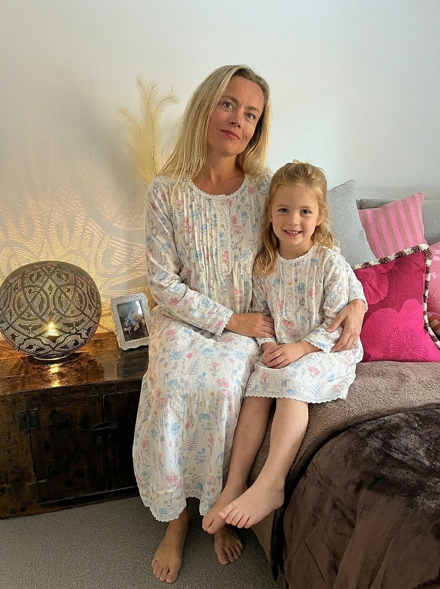 Margot Girls Fern Flower print Pure Cotton Long Sleeve Nightie