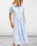 Natalie pure cotton short sleeved collar dress in blue stripe