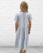 Natalie pure cotton short sleeved collar dress in blue stripe