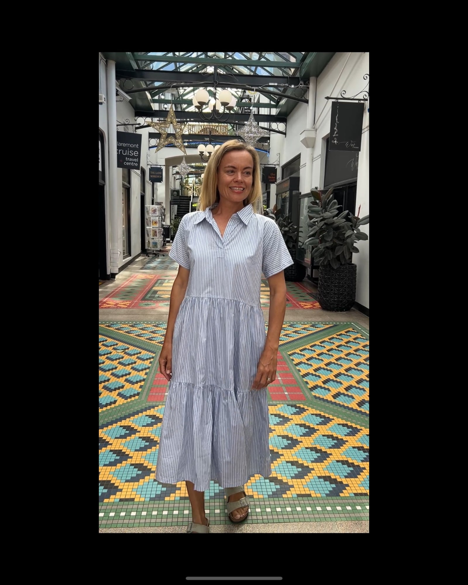 Natalie pure cotton short sleeved collar dress in blue stripe