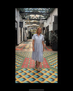 Natalie pure cotton short sleeved collar dress in blue stripe