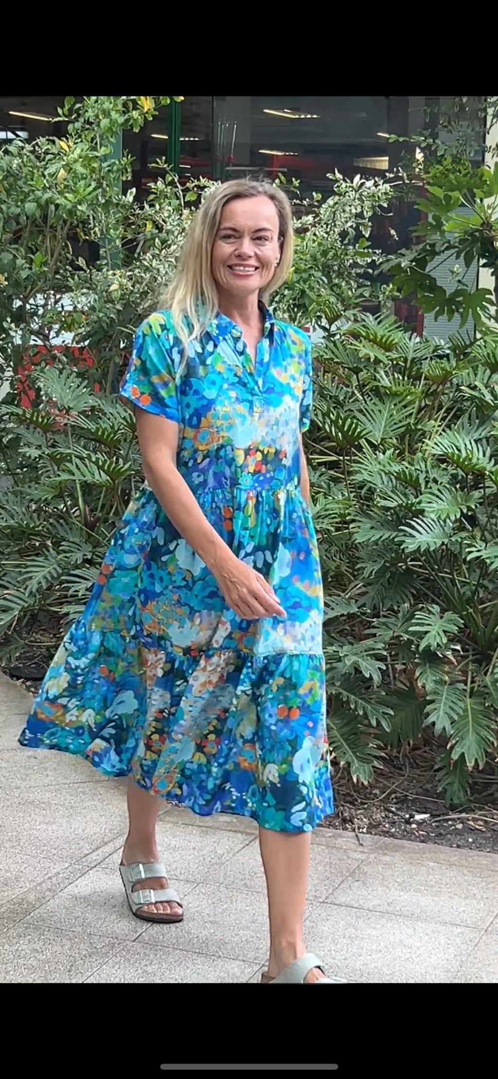 Natalie pure cotton short sleeved collar dress in electric blue