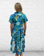 Natalie pure cotton short sleeved collar dress in electric blue