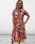 Natalie pure cotton short sleeved collar dress in flower salad print