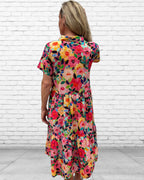 Natalie pure cotton short sleeved collar dress in flower salad print