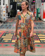 Natalie pure cotton short sleeved collar dress in geometric mix