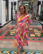 Natalie pure cotton short sleeved collar dress in pink swirl