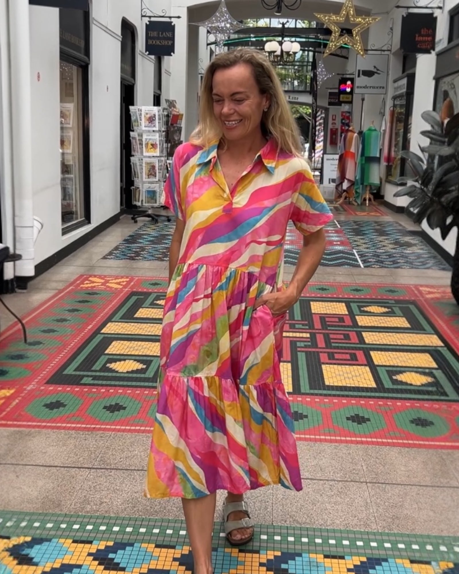 Natalie pure cotton short sleeved collar dress in pink swirl