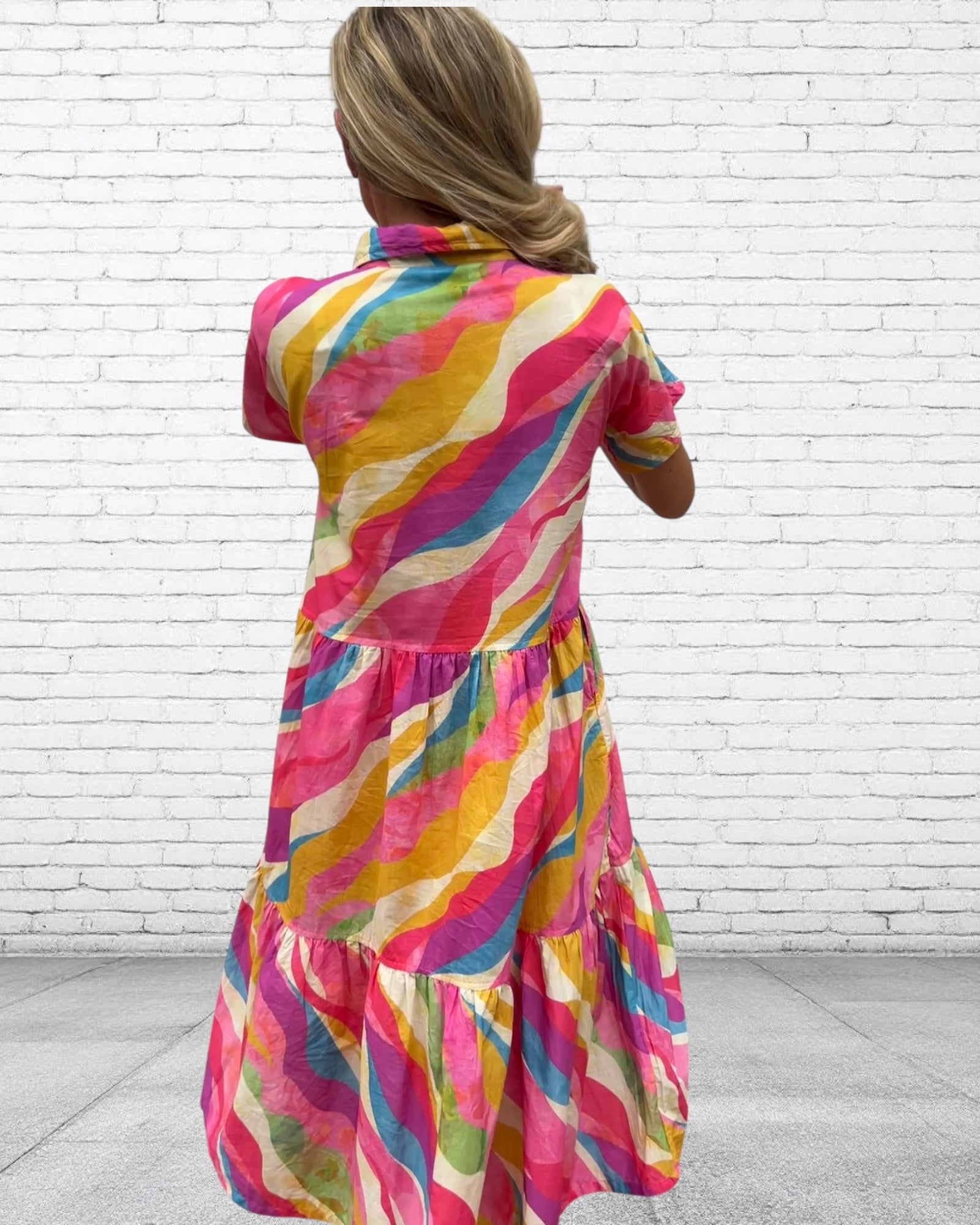 Natalie pure cotton short sleeved collar dress in pink swirl