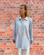 Stevie long sleeve pure cotton shirt in blue and white stripe