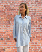 Stevie long sleeve pure cotton shirt in blue and white stripe