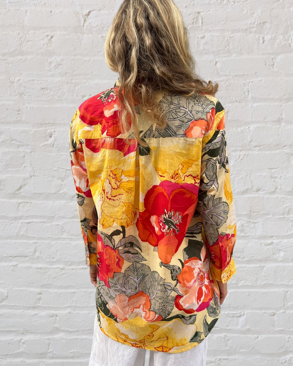 Stevie long sleeve pure cotton shirt in citrus tree print