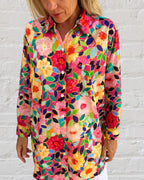 Stevie long sleeve pure cotton shirt in flower salad print