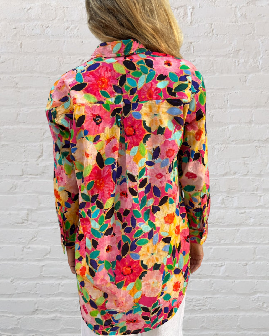 Stevie long sleeve pure cotton shirt in flower salad print
