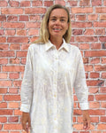 Stevie long sleeve shirt in floral off white embroidered pure white cotton