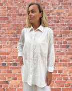 Stevie long sleeve shirt in floral off white embroidered pure white cotton