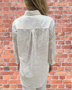 Stevie long sleeve shirt in floral off white embroidered pure white cotton