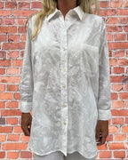 Stevie long sleeve shirt in paisley white embroidered pure white cotton