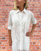 Stevie long sleeve shirt in paisley white embroidered pure white cotton