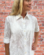Stevie long sleeve shirt in paisley white embroidered pure white cotton