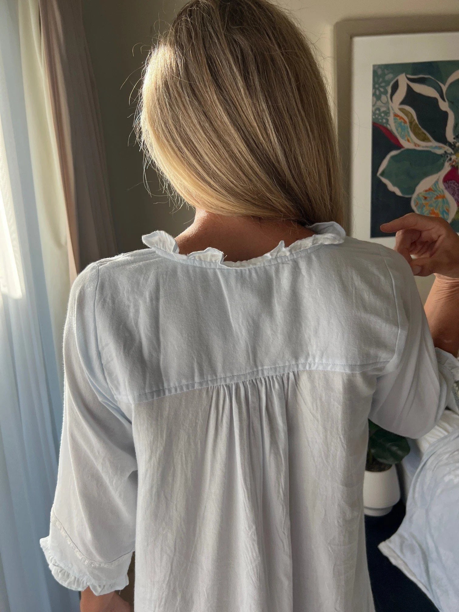 Isobel Brushed Cotton Winceyette V Neck Baby Blue Nightgown