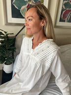 Isobel Brushed Cotton Winceyette V Neck White Nightgown