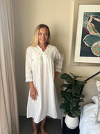 Isobel Brushed Cotton Winceyette V Neck White Nightgown