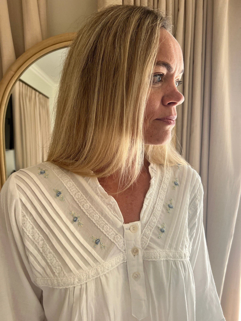 Isobel Brushed Cotton Winceyette V Neck White Nightgown