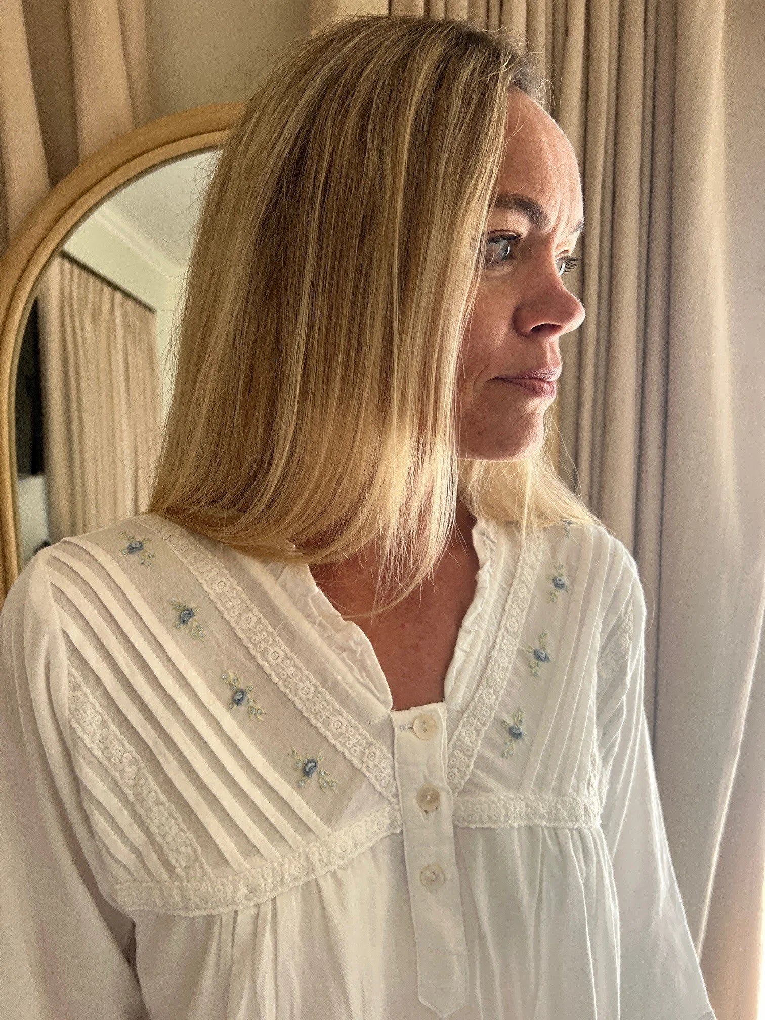 Isobel Brushed Cotton Winceyette V Neck White Nightgown