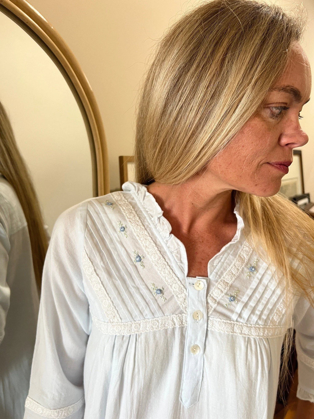 Isobel Brushed Cotton Winceyette V Neck Baby Blue Nightgown