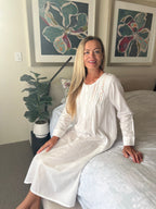 Daisy Brushed Cotton Winceyette Long Sleeve White Nightgown