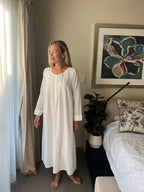 Daisy Brushed Cotton Winceyette Long Sleeve White Nightgown